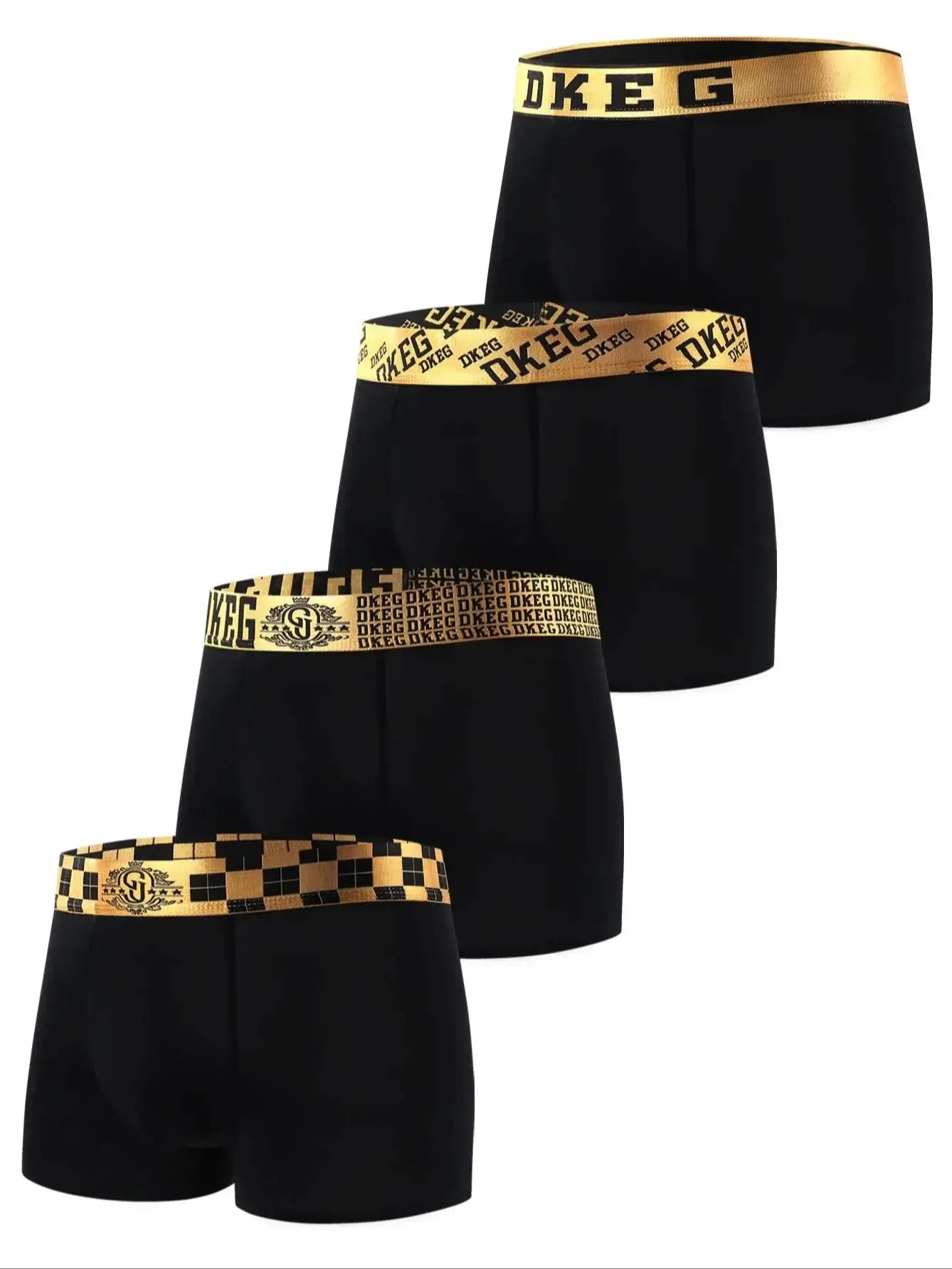 DKEG Masculino Luxuoso Preto e Dourado // Meninos Cueca Verão Gelo Seda // Antibacteriano Respirável // Boxer Shorts 4 peças Combinação