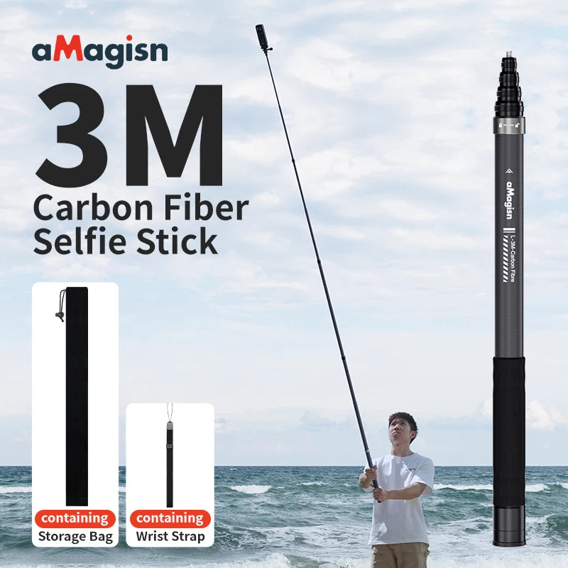 Bastão de Selfie Invisível aMagisn 3M // Monopé Estendido de Fibra de Carbono // Bastão longo de 3M