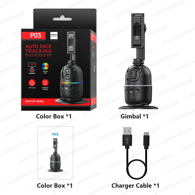 Tripé de Rastreamento Inteligente p/ Câmera de Smartphone // Luz Colorida // Rotação de 360 Graus // Follow Focus // Gimbal p/ Fotografia ao Vivo no TikTok