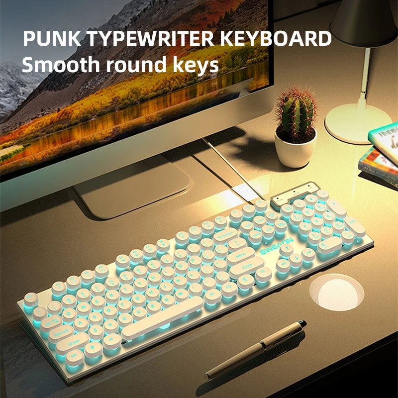 Teclado p/ Jogos EWEADN GX330 // 104 Teclas c/ Fio, Retro Punk // Teclas Redondas c/ Retroiluminação RGB // Para Laptop Windows
