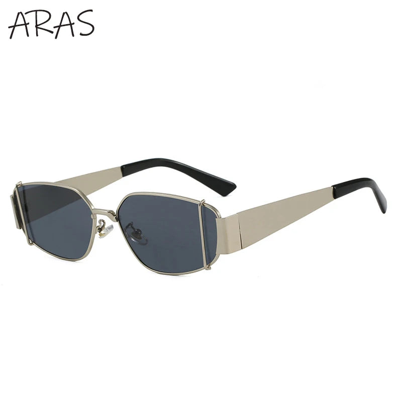 Óculos de Sol Retangulares Punk da Moda Femininos 2025 // Armação de Metal Irregular de Marca de Luxo // Óculos de Sol Sexy Vintage p/ Viagem
