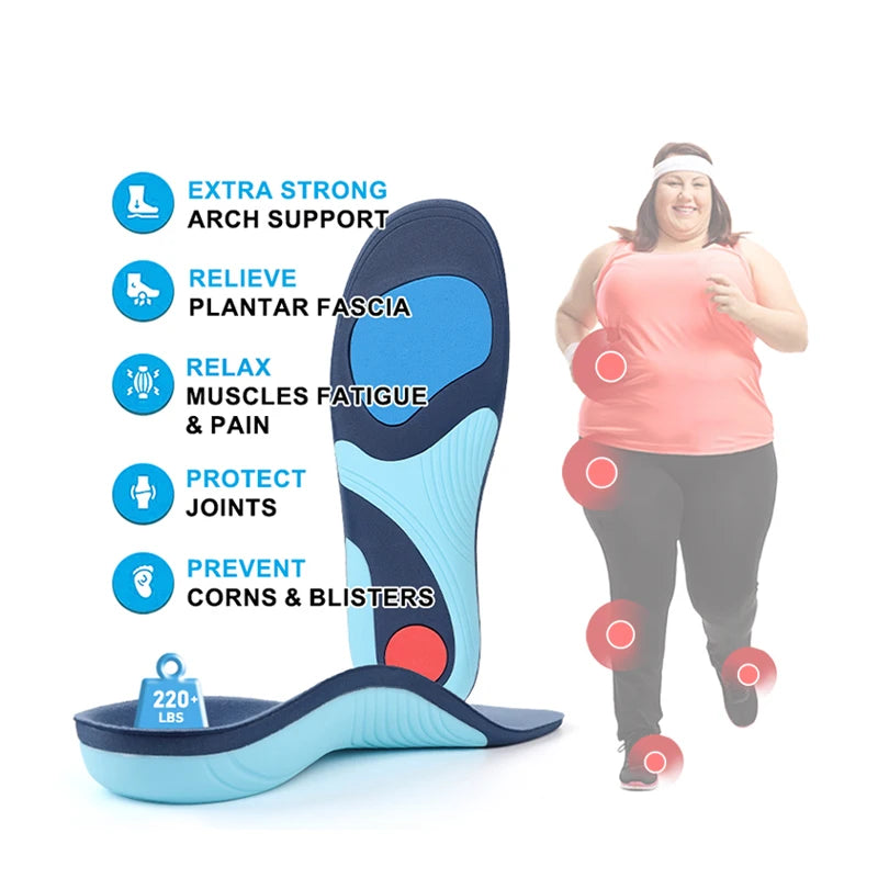 Palmilhas Ortopédicas Resistentes p/ Adultos c/ + de 100 kg // Suporte de Arco de EVA de Alta Densidade c/ Absorção de Choque p/ Fascite Plantar e Dor nas Costas