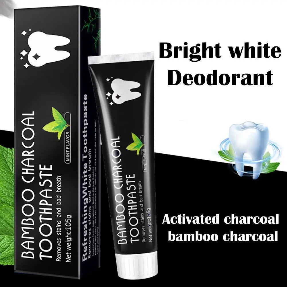 Creme Dental Preto de Bambu para Clareamento Dental 105g // Limpeza Profunda Carvão // Clareamento Dental Multiuso // Creme Dental Preto