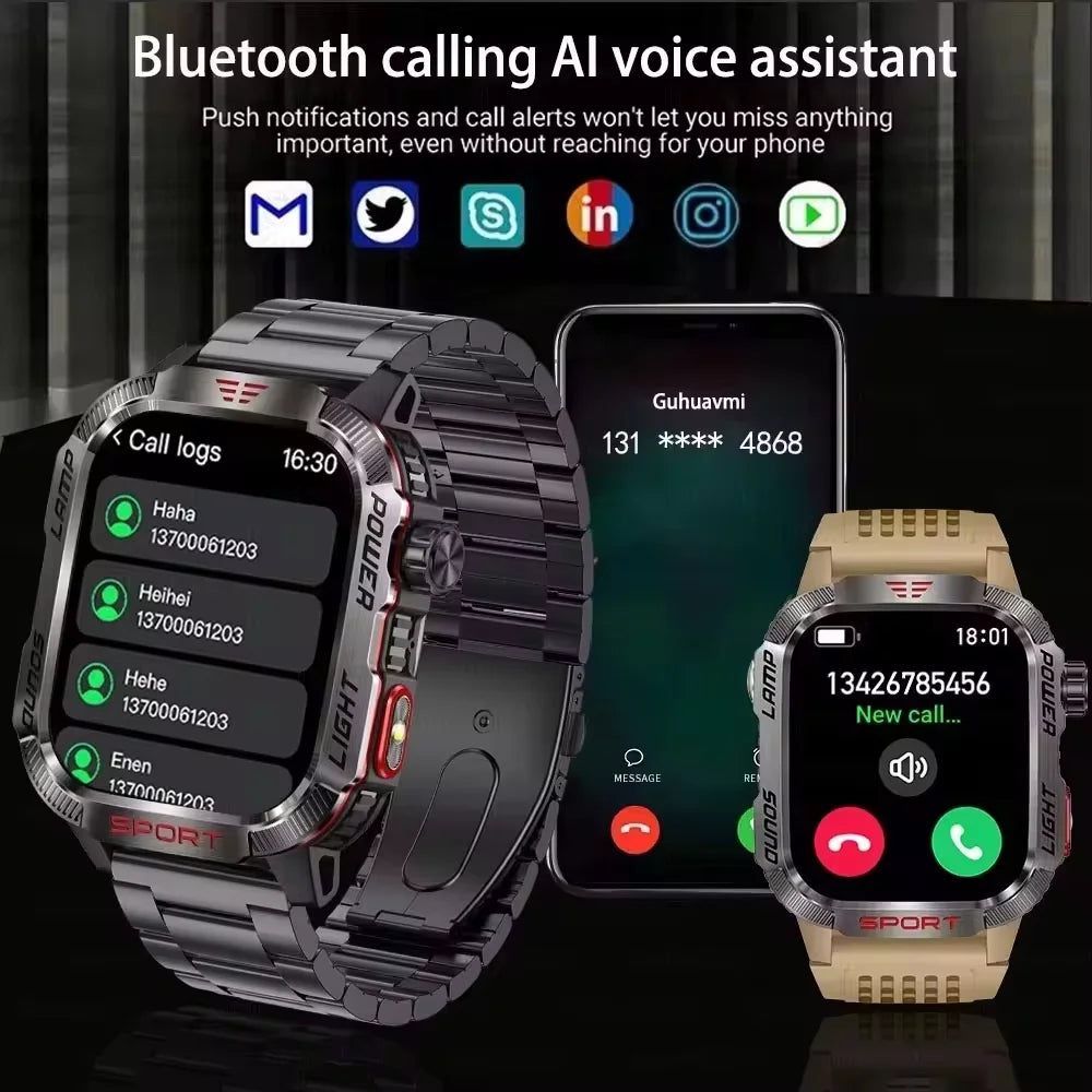 Novo relógio Inteligente Militar Robusto de Fitness 2025 Masculino // Com GPS / Lanterna / Bússola // Bateria de 600 mAh p/ Xiaomi // Relógio Inteligente Esportivo