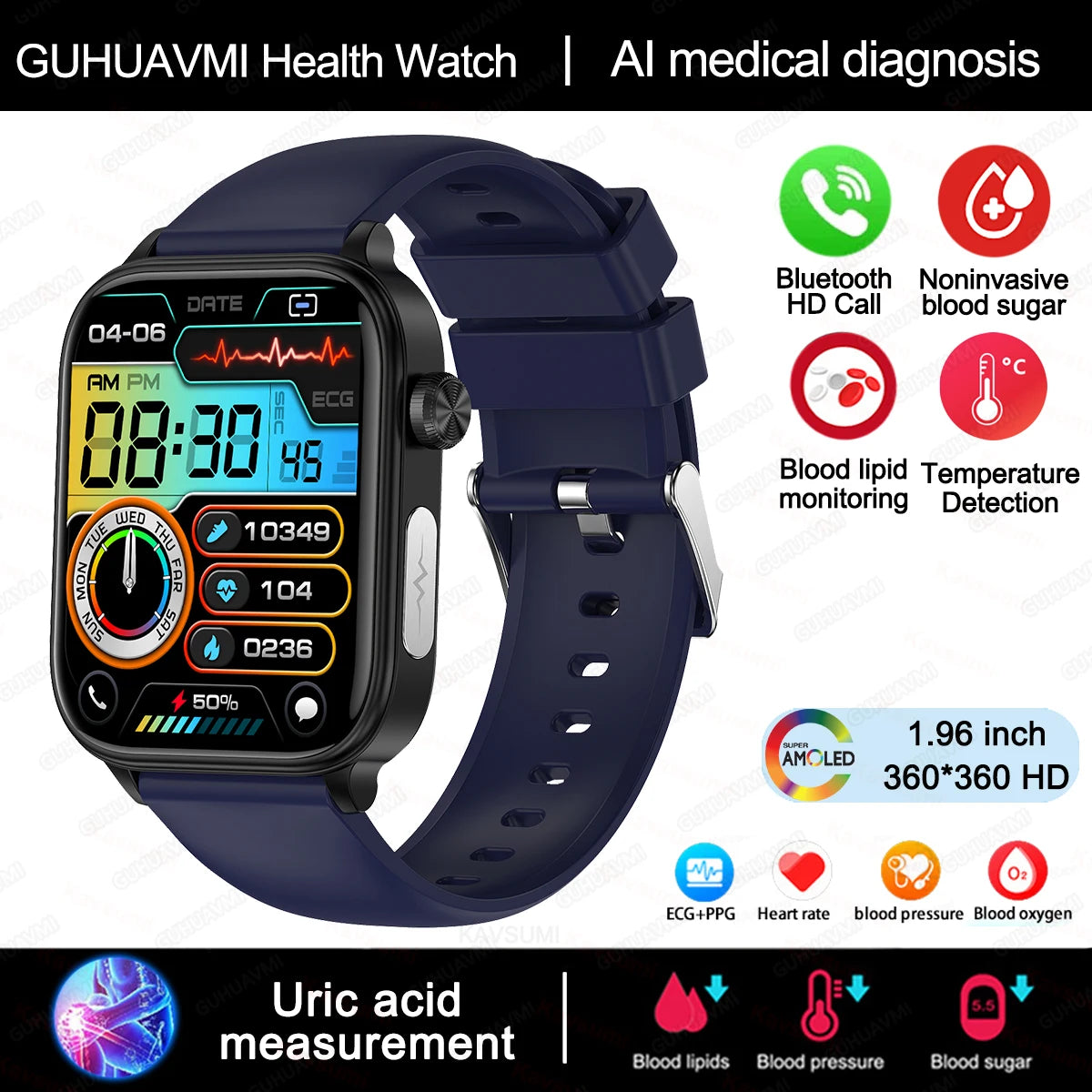 Novo 2025 ECG+PPG Relógio Inteligente de Grau Médico Feminino // Açúcar no Sangue // Lipídios no Sangue // Ácido Úrico // Rastreador de Saúde Menstrual // Smartwatches