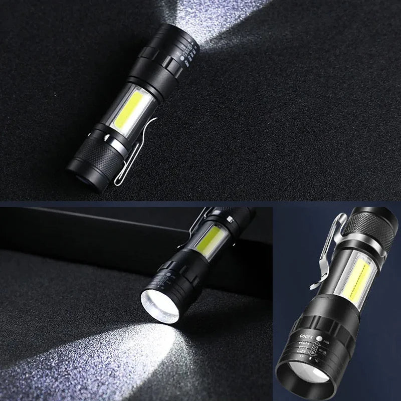 Lanterna T6 COB Light Lanterna LED // Portátil Recarregável // Bateria Embutida // Zoom Flash Light 3 Modos //Tocha de Emergência // À Prova d'água
