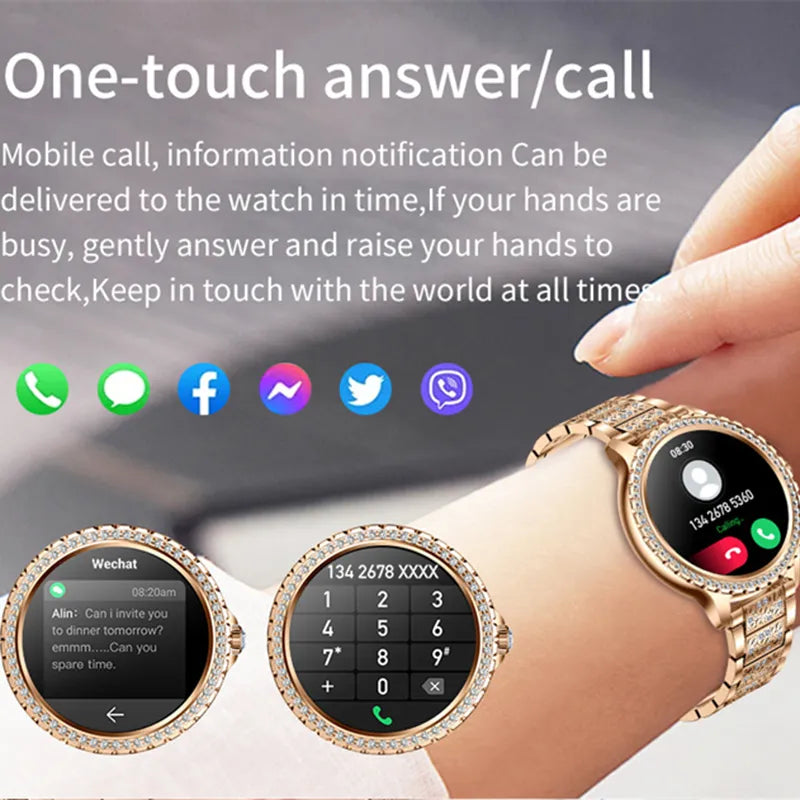 Smartwatch Relógio Inteligente 1.32 " AMOLED 360*360 Tela HD 2024 // Nova Moda Feminina Bluetooth // Chamada / Esportes / Fitness // Pulseira de Diamante // Belíssimo!!!