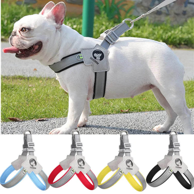 Coleira Peitoral Ajustável para Cães // Colete para Animais de Estimação para Cães Pequenos e Grandes // Malha Reflexiva // Cinta Peitoral p/ Buldogue Francês