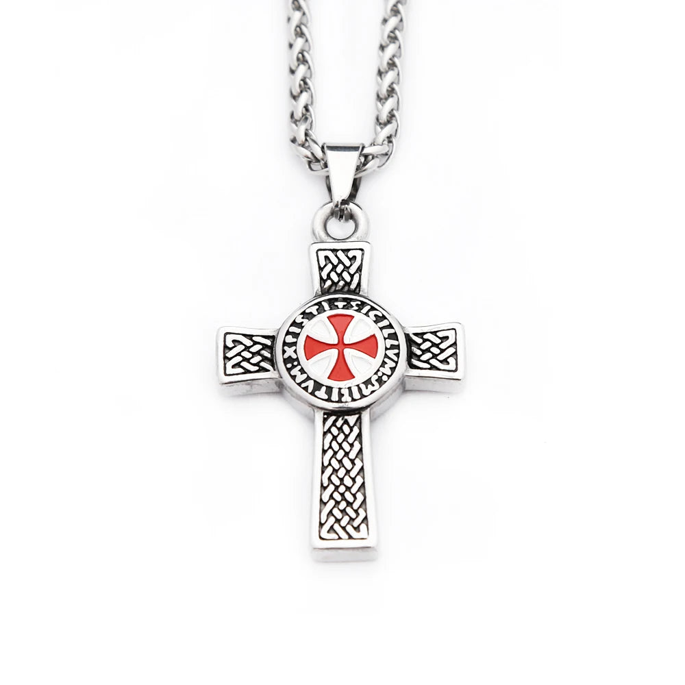 Vintage Punk 316L Stainless Steel Templar Red Knight Cross Pendant Necklaces For Men Boys Fashion Amulet Jewelry Gifts Wholesale