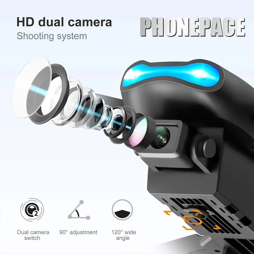 Drone dobrável PHONEPACE E99 Quadcopter c/ Alça de Controle Remoto // Aeronave de Quatro Eixos HD 4K // Fotografia UAV c/ Fixação de Altitude