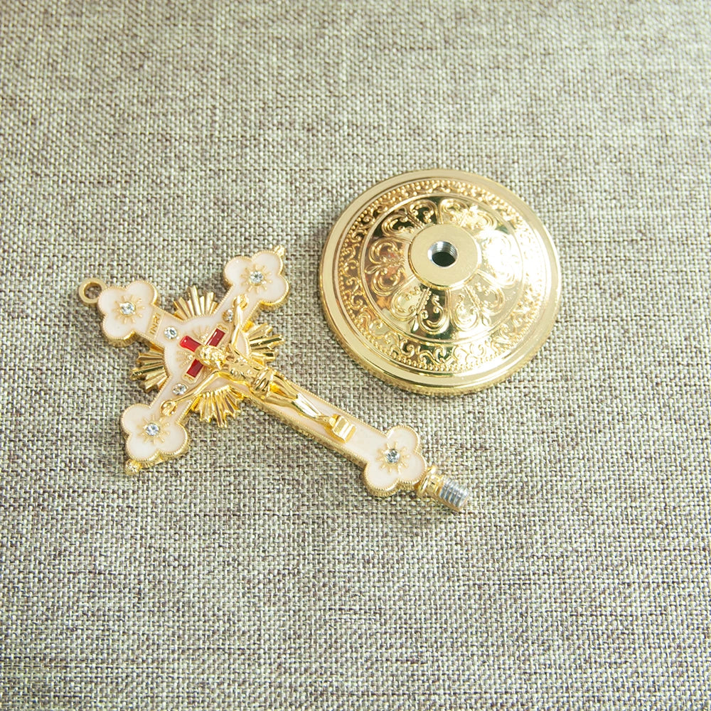 Cruz Banhada a Ouro de Liga de Zinco // Decoração Cristã // Cruz da Igreja Católica c/ Suporte