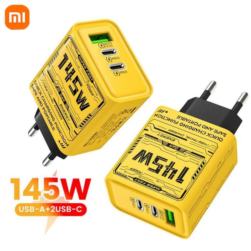 Xiaomi 145 W NOVO Carregador Ultra Rápido 3 portas PD USB // Carregador de Celulares UE // Adaptador de Parede p/ iPhone / Samsung / Huawei