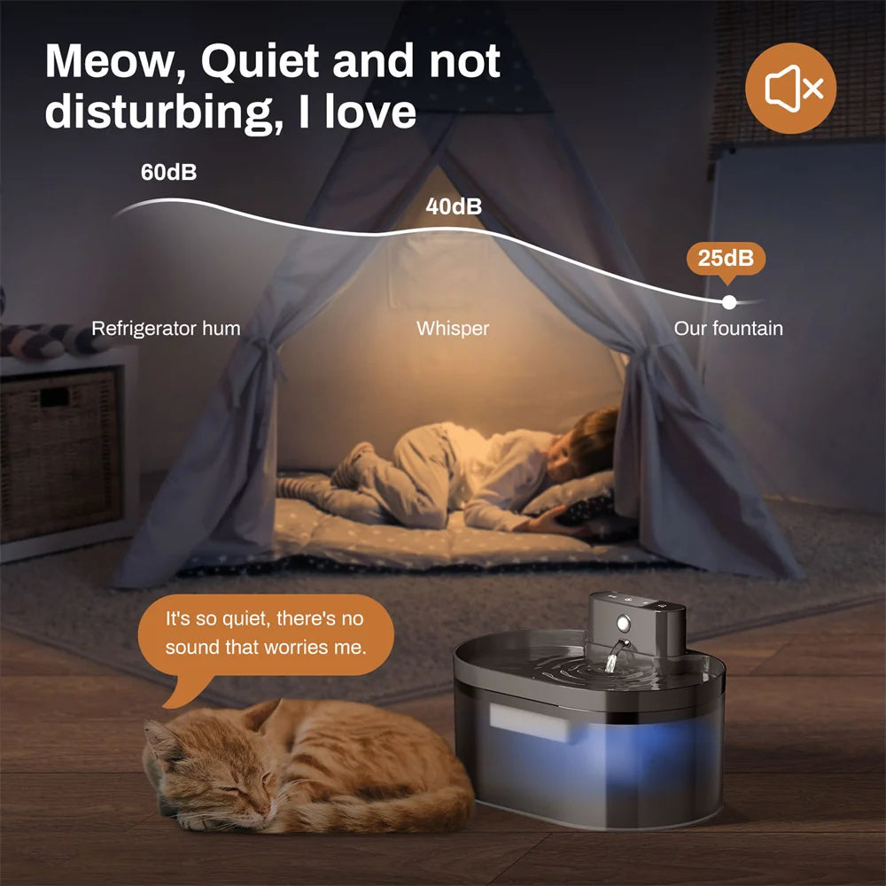 Fonte de Água para Gatos Sem Fio de 2,2 L // Operada por Bateri Fonte de Água Automática para Animais de Estimação com Sensor de Movimento