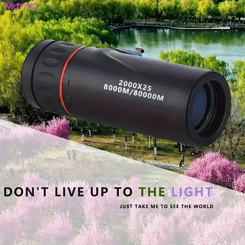Mini Telescópio Monocular Portátil para Celular HD 2000x25 para Exterior // Telescópio com Suporte para Camping / Caça / Observação de Pássaros