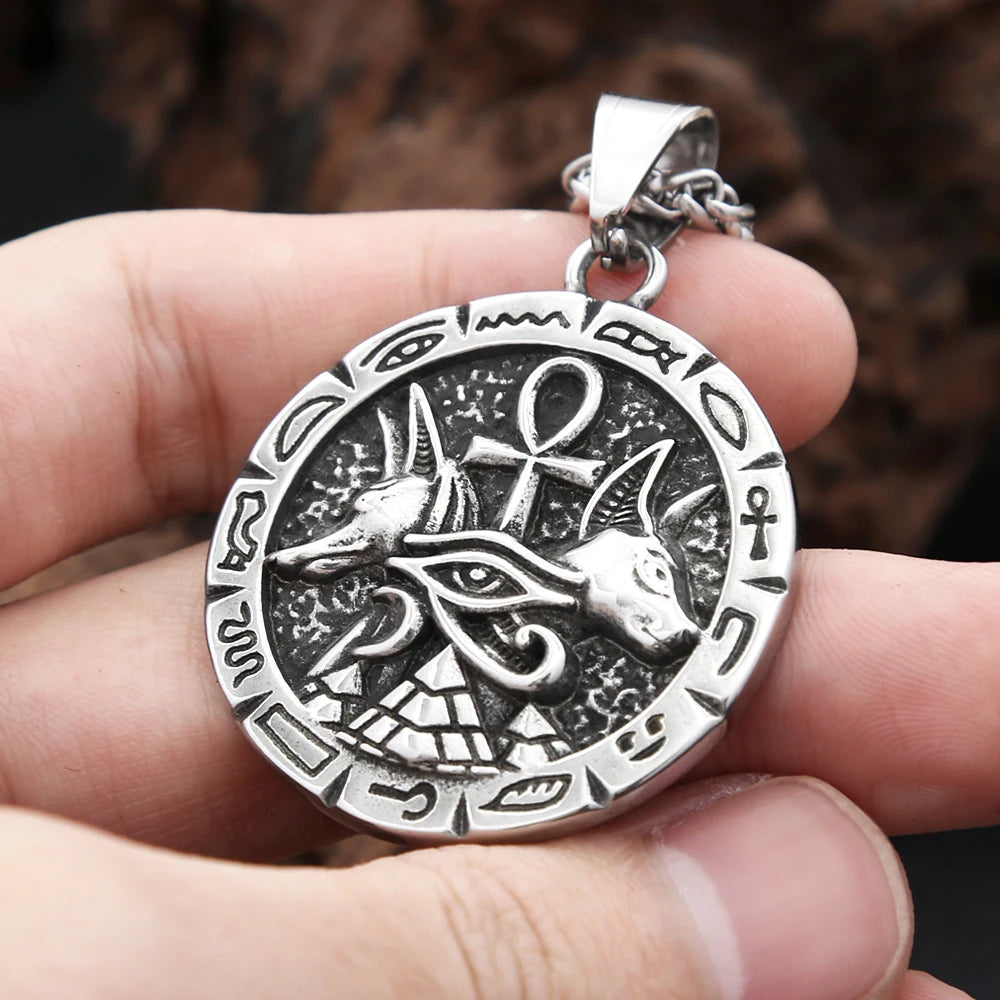 Amuleto Olho de Hórus Colares Egípcios Antigos TOGA PULLA // Pingente de Cruz Anubis Ankh da Moda em Aço Inoxidável 316L // Joias Amuleto Unissex // Sucesso, Saúde e Fortuna!