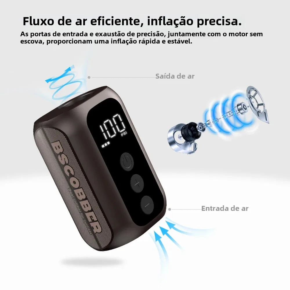 Bomba de Ar Portátil BSCOBBER A5 mini // Recarregável // Sem Fio // Acessórios p/ Bicicleta // Inflador de Pneus de 100 psi // Alta Pressão