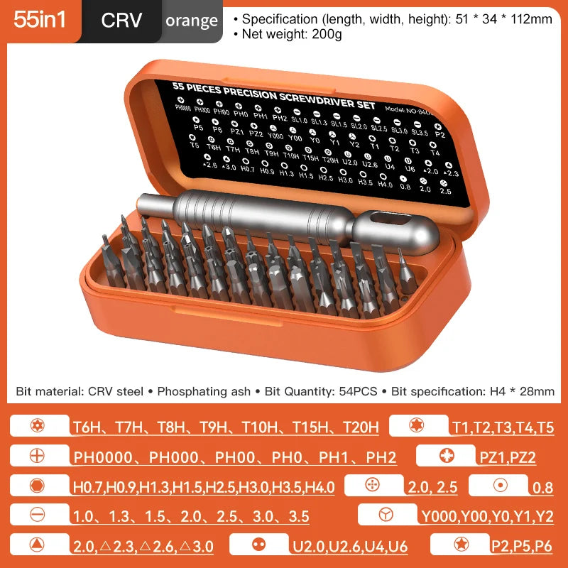 Mini Kit de Chaves de Fenda de Precisão 55 em 1 com Pontas Magnéticas Phillips // Conjunto Multifuncional de Ferramentas Manuais p/ Reparo de Celulares, Relógios, Óculos e PCs