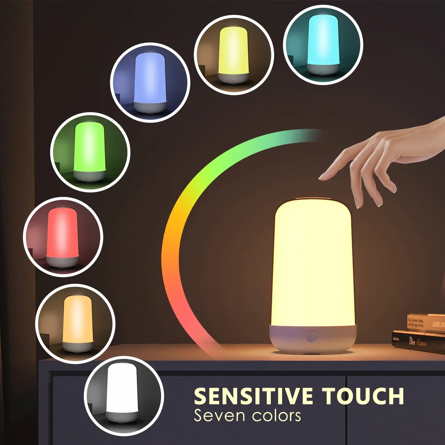 Lâmpada Noturna Inteligente Xiaomi p/ Mesa de Cabeceira // Luz LED Sensível ao Toque // RGB, Bateria de 3600 mAh // Lâmpada de Mesa Recarregável p/ Decoração
