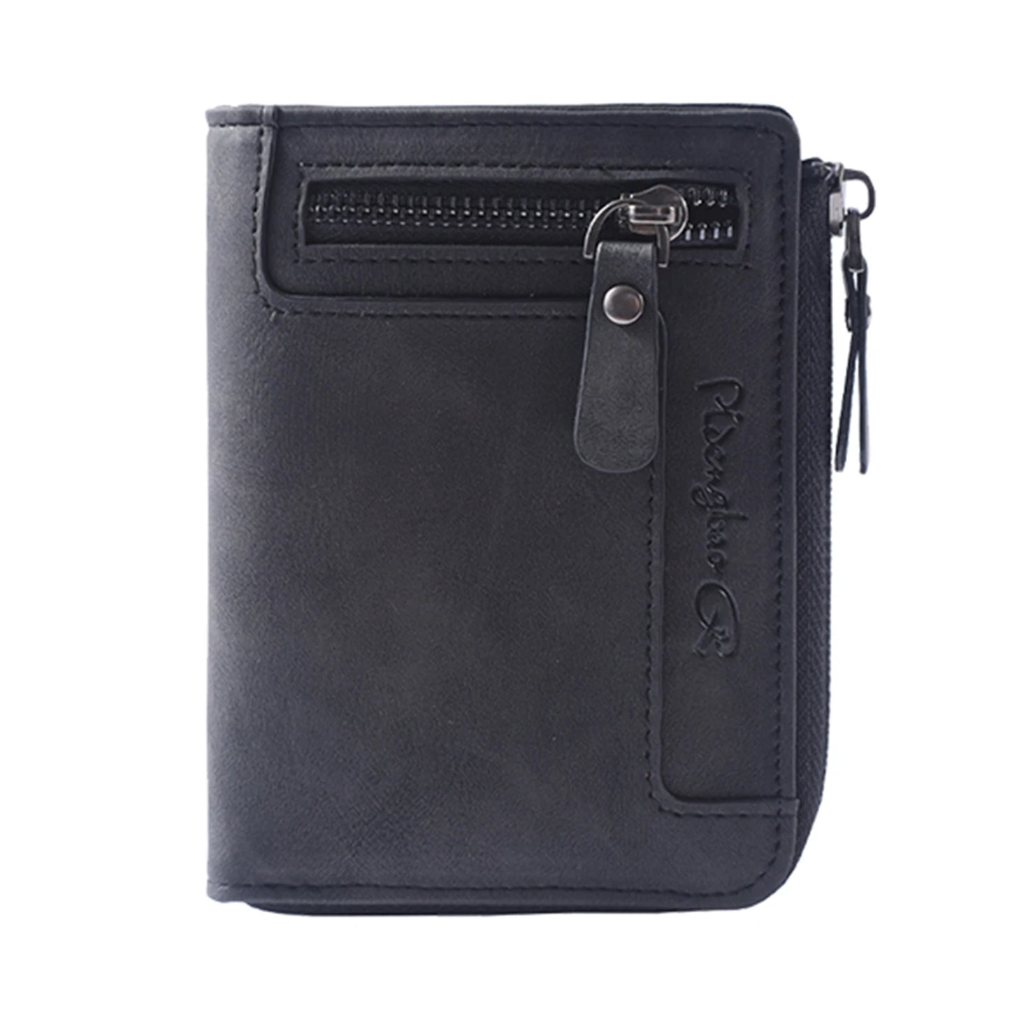 Carteira da Moda Masculina de Couro Sintético c/ Zíper Curto // Porta-Cartões Simples // Couro Macio // Clipe p/ Dinheiro // Porta-Moedas Retrô // Presentes p/ Estudantes