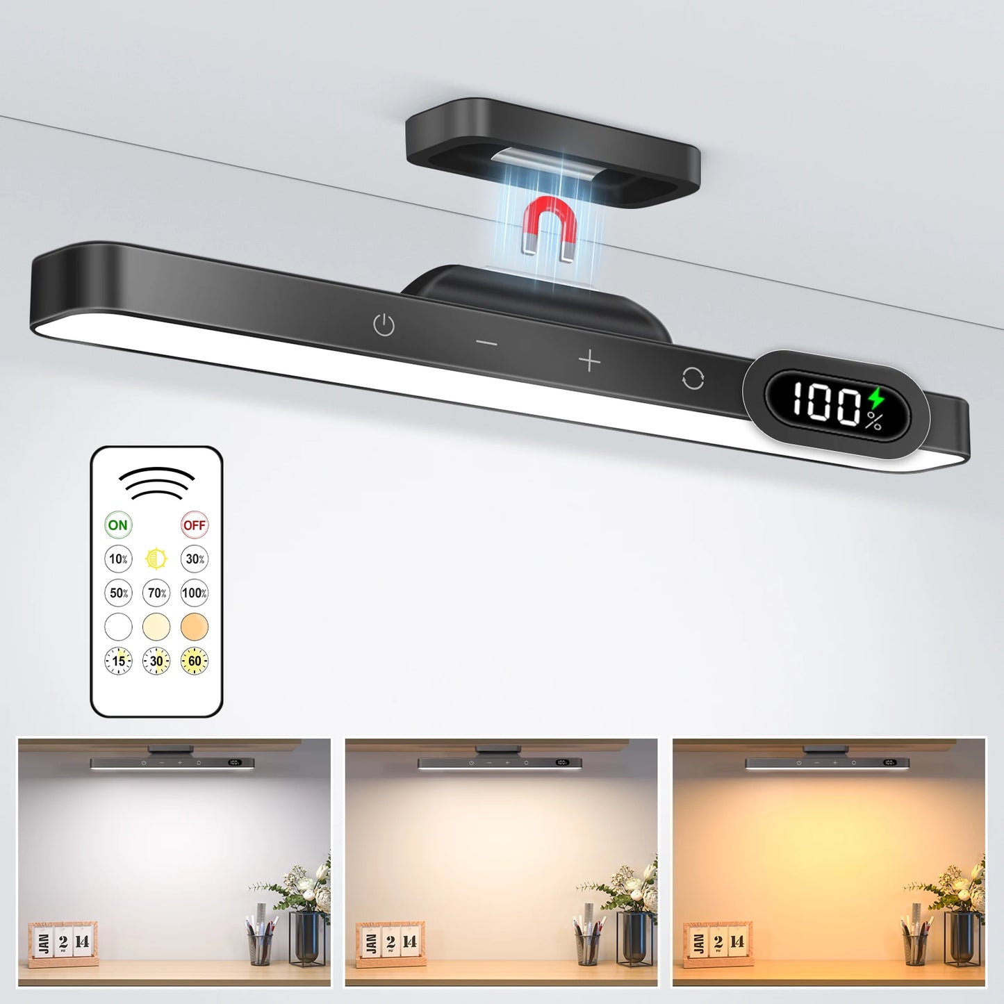 Luz Noturna Regulável WILLED de 5 W // 3 Cores // Luz de Maquiagem Ajustável c/ 2500 mAh // Recarregável // Para Armário, Mesa de Cabeceira, etc