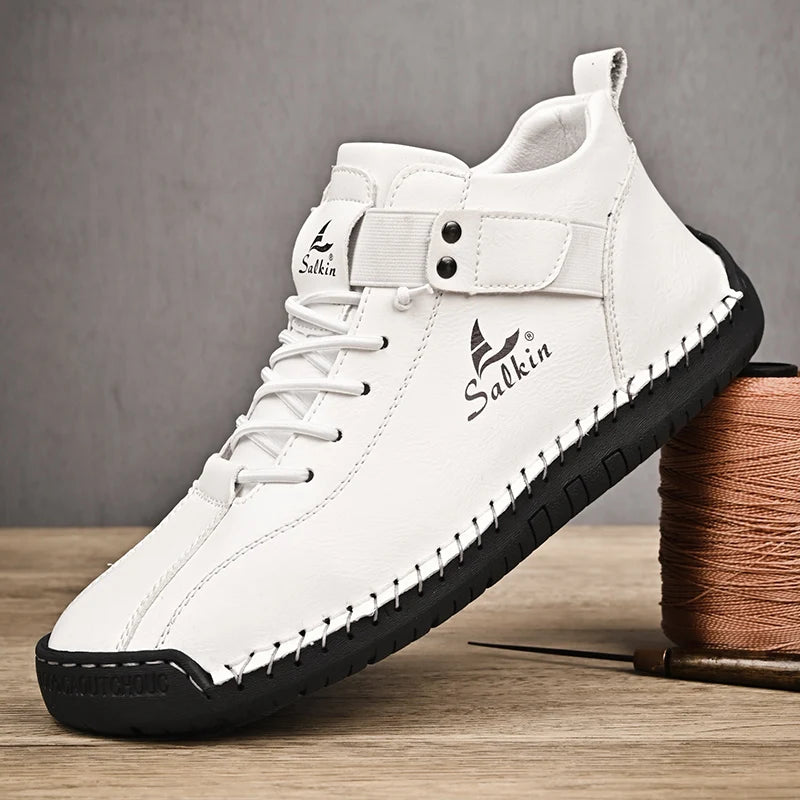 Sapato Masculino de Couro Casual Feito à Mão // Novo Design Tênis Respirável // Sapatos de Couro // Botas de Tornozelo