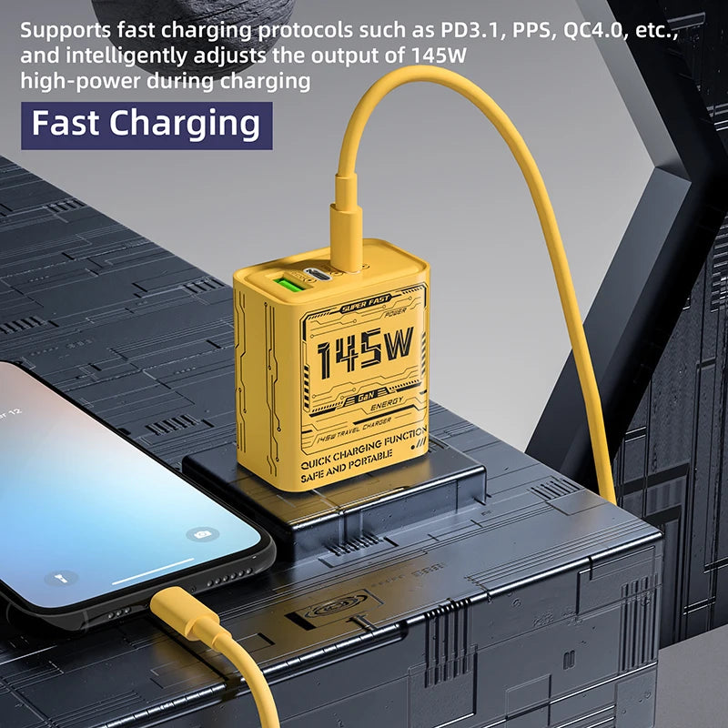 Xiaomi 145 W NOVO Carregador Ultra Rápido 3 portas PD USB // Carregador de Celulares UE // Adaptador de Parede p/ iPhone / Samsung / Huawei