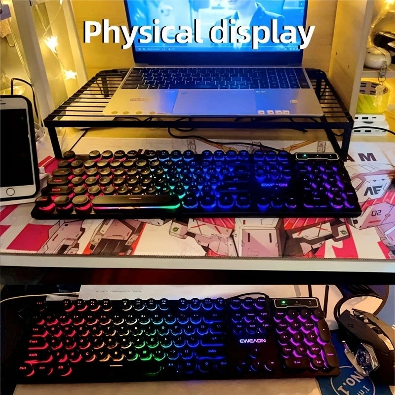 Teclado p/ Jogos EWEADN GX330 // 104 Teclas c/ Fio, Retro Punk // Teclas Redondas c/ Retroiluminação RGB // Para Laptop Windows