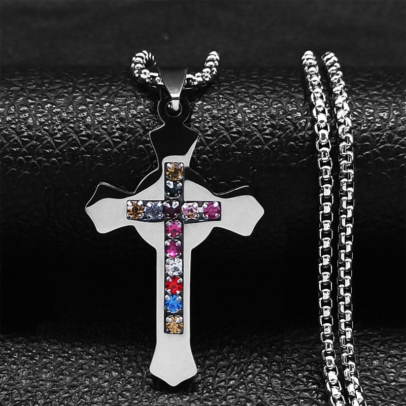 Colar de Aço Inoxidável JYTF c/ Pingente // Cruz Jesus Católico // São Bento de Cristal // Virgem Maria // Lindos Crucifixos, Colares/Jóias/Cruz