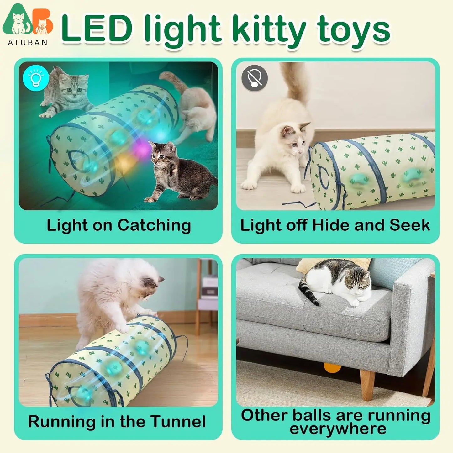 Brinquedos p/ Gatos ATUBAN // Bola Elétrica para Gatos de Rolamento Rápido em Bolsa // Brinquedo para Gatos com Chilrear Ativado por Movimento // Brinquedo para Gatos de Esconde-Esconde