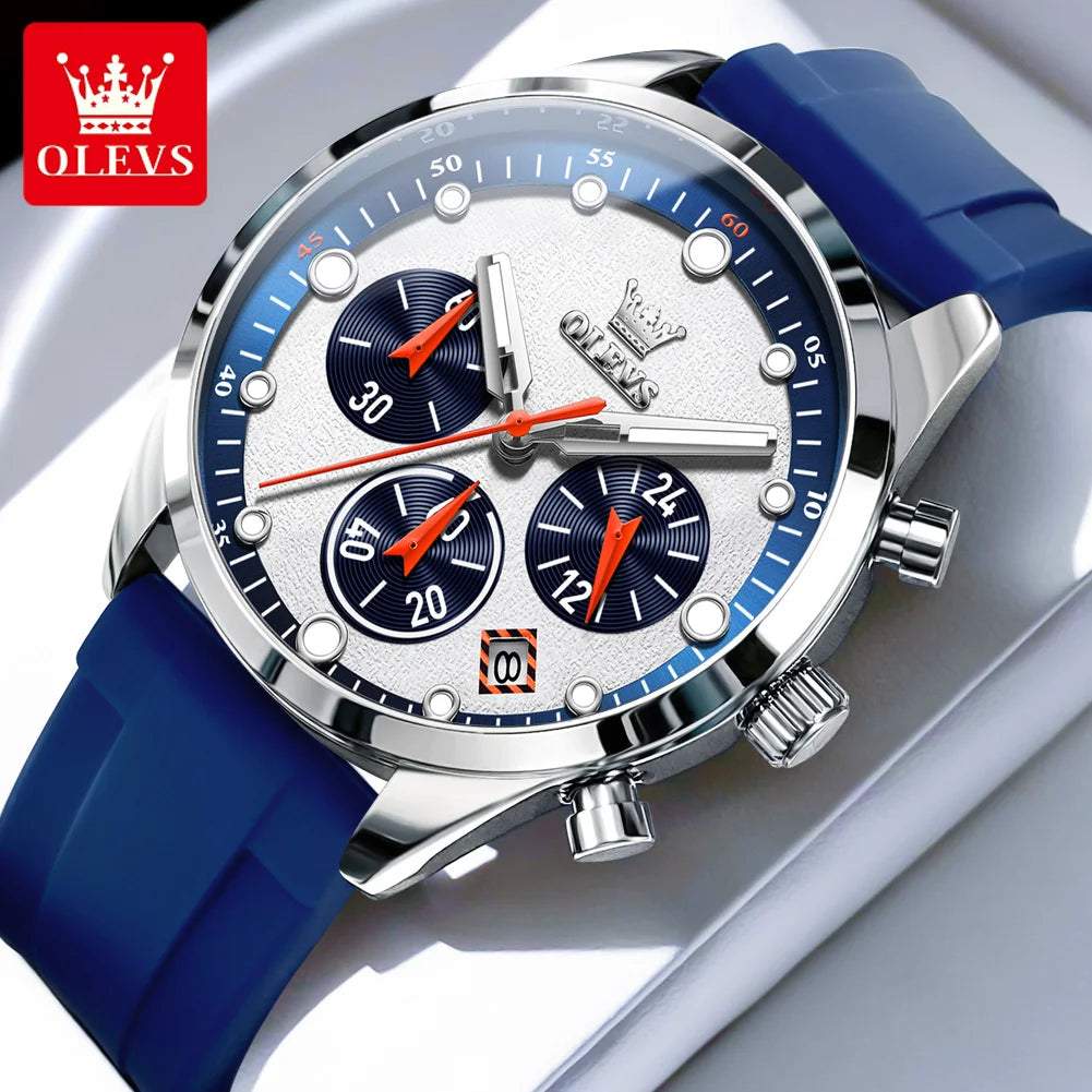 Relógios masculinos originais OLEVS, cronógrafo multifuncional, tendência da moda, pulseira de borracha amarela, luminoso, à prova d'água, relógio de quartzo masculino