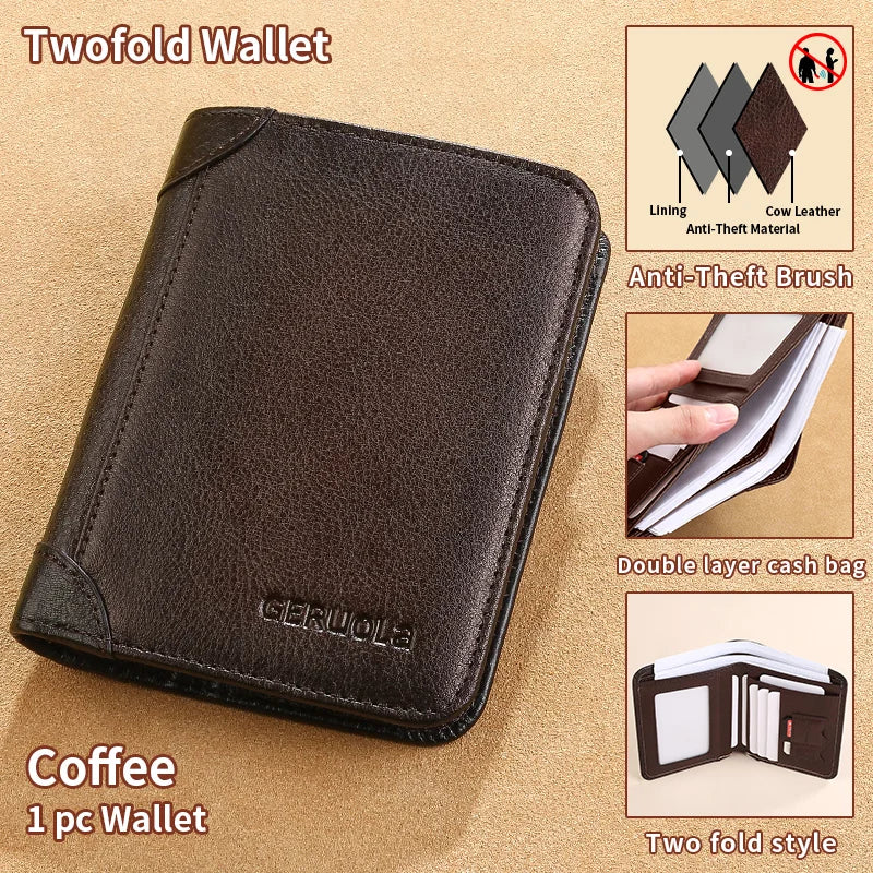 Carteira GERUOLA Slim RFID Blindada em Couro Genuíno para Homens // Porta-Identidade e Cartão de Crédito // Multifuncional // Varias Cores c/ Enfeites
