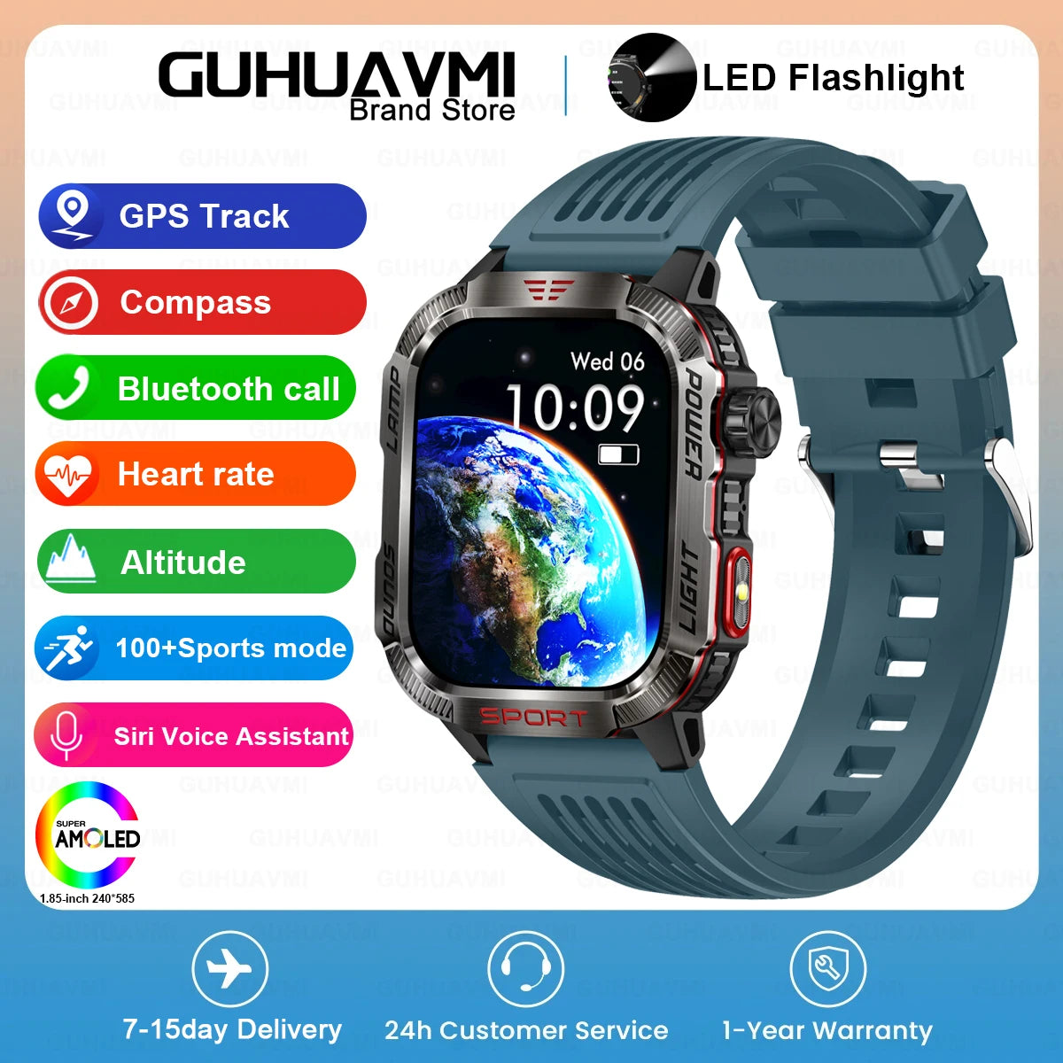 Novo relógio Inteligente Militar Robusto de Fitness 2025 Masculino // Com GPS / Lanterna / Bússola // Bateria de 600 mAh p/ Xiaomi // Relógio Inteligente Esportivo