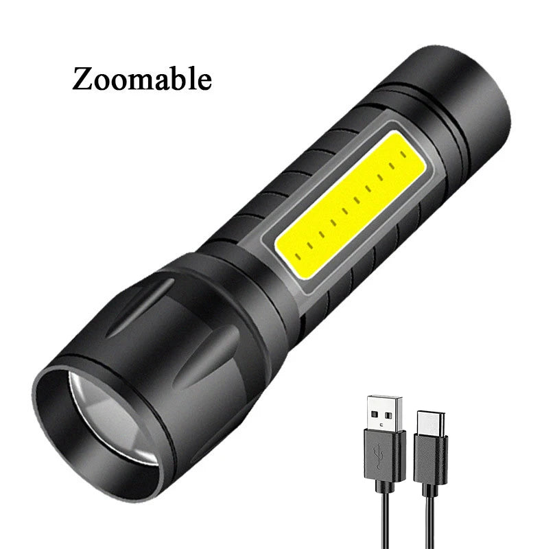 Lanterna T6 COB Light Lanterna LED // Portátil Recarregável // Bateria Embutida // Zoom Flash Light 3 Modos //Tocha de Emergência // À Prova d'água