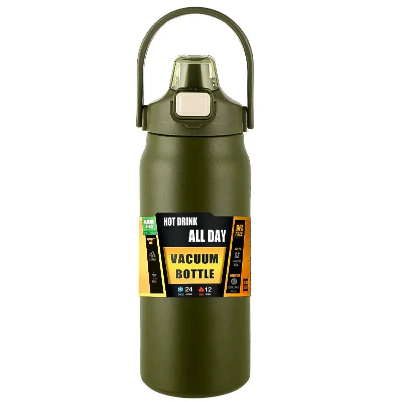 Garrafa térmica portátil para atividades ao ar livre, de aço inoxidável 304, caneca térmica, frascos a vácuo, garrafa esportiva para água fria e quente com canudo