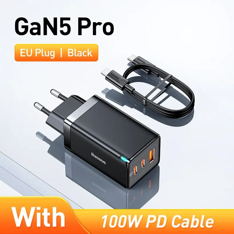 Carregador Baseus 65W GaN Quick Charge 4.0 3.0 Tipo C PD USB // Carregador Portátil QC4.0 3.0 // Carregador Rápido p/ Laptop iPhone 14 13