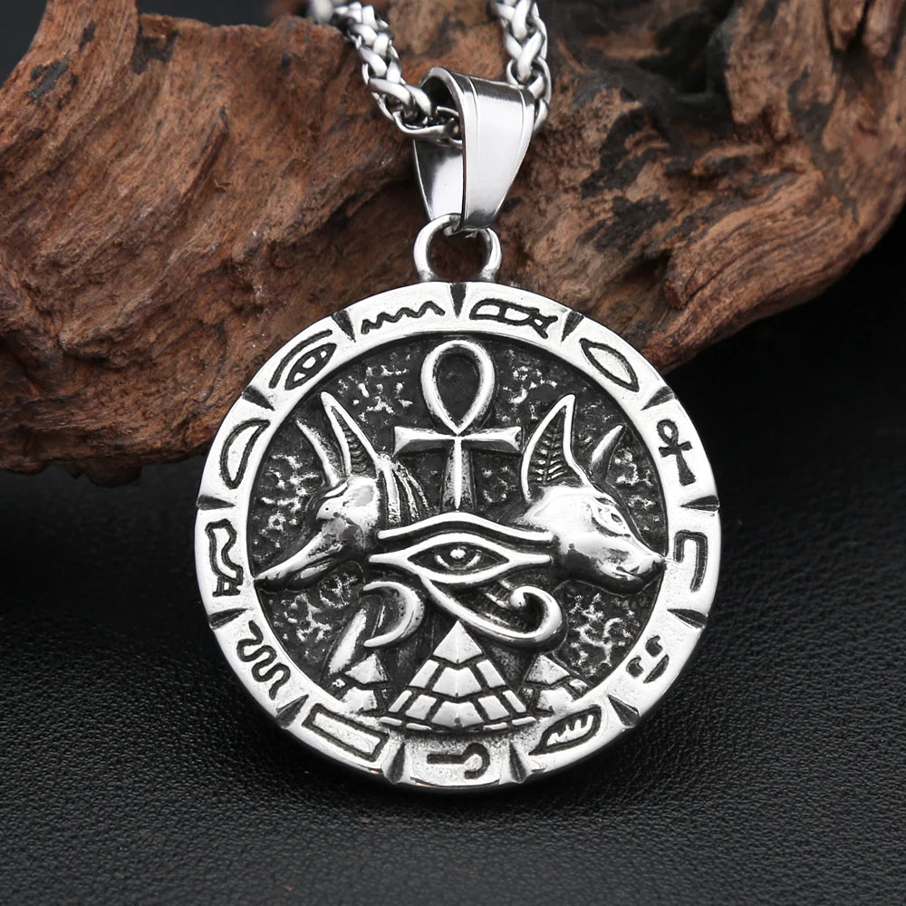Amuleto Olho de Hórus Colares Egípcios Antigos TOGA PULLA // Pingente de Cruz Anubis Ankh da Moda em Aço Inoxidável 316L // Joias Amuleto Unissex // Sucesso, Saúde e Fortuna!