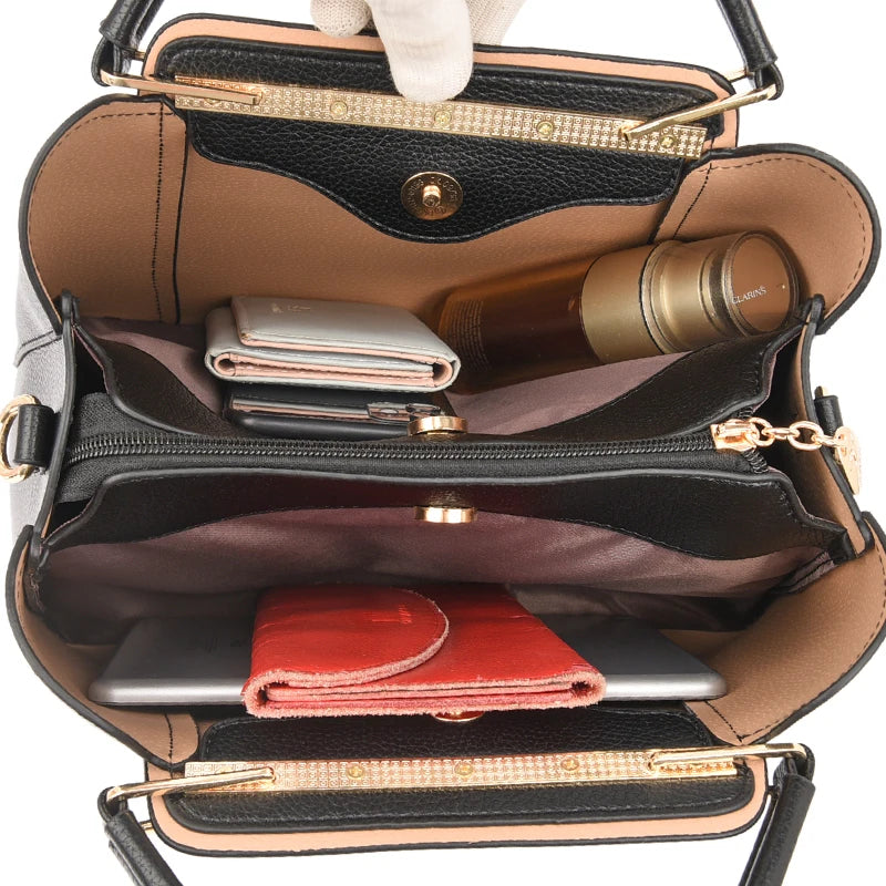 Bolsas de Couro Macio KAIDIFEINIROO Designer Marca de Luxo Mulheres // 3 Camadas // Ombro / Crossbody // Bolsas p/ Senhoras c/ Grande Capacidade