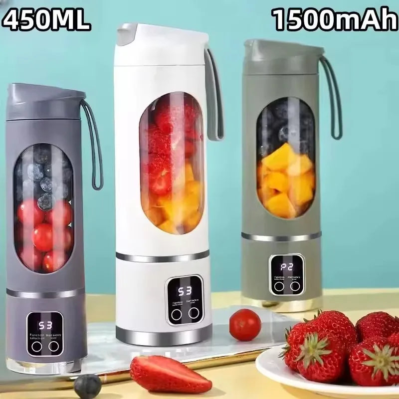 Novo Mini Espremedor Elétrico // Copo de Suco c/ Motor Potente // Gelo Picado // Grande Capacidade / 450ml // Display Digital //
