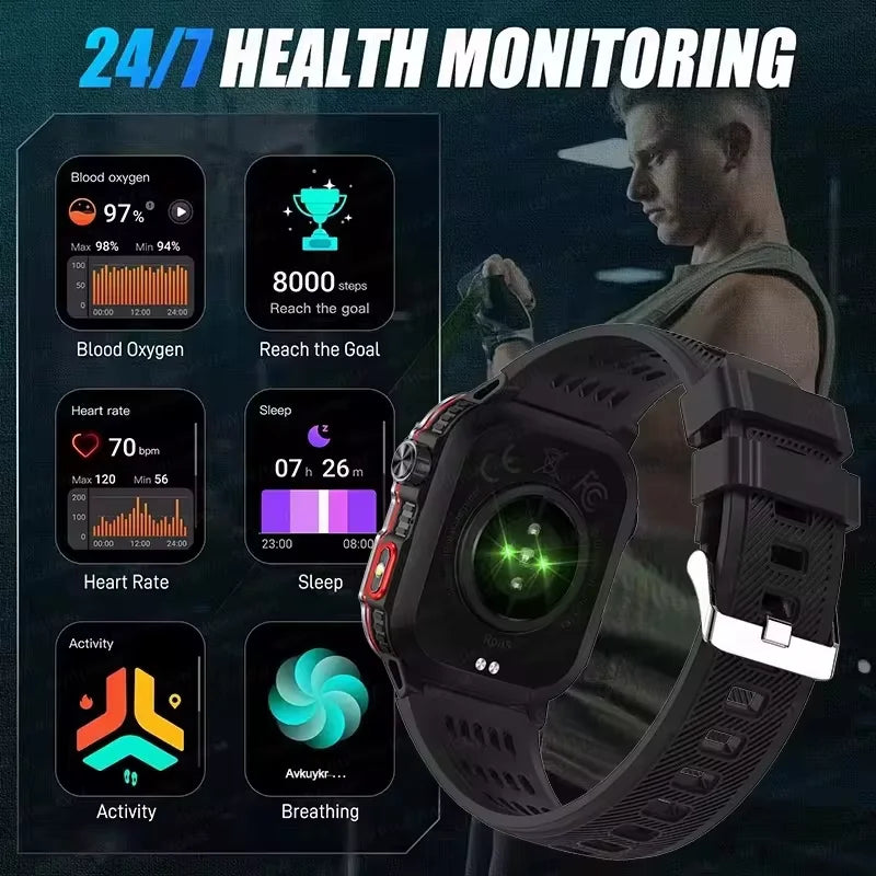 Novo relógio Inteligente Militar Robusto de Fitness 2025 Masculino // Com GPS / Lanterna / Bússola // Bateria de 600 mAh p/ Xiaomi // Relógio Inteligente Esportivo