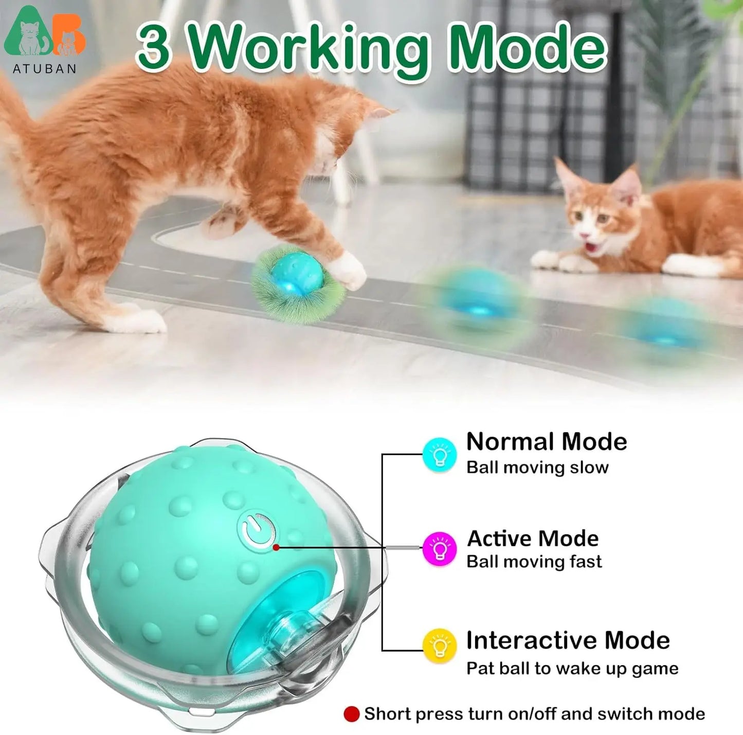 Brinquedos p/ Gatos ATUBAN // Bola Elétrica para Gatos de Rolamento Rápido em Bolsa // Brinquedo para Gatos com Chilrear Ativado por Movimento // Brinquedo para Gatos de Esconde-Esconde