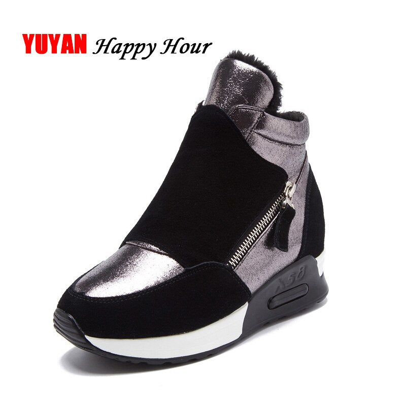 Botas de Camurça YUYAN HAPPY HOUR Sapatos de Inverno // Couro Feminino Sapatos quentes // Moda Ins Tênis Femininos Altura Crescente Botas de Neve kt004