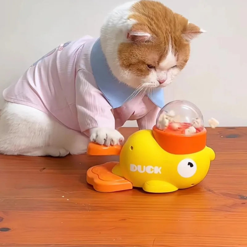 Lançador Patinho Amarelo // Brinquedos p/ Gatos // Auto-prazer e Alívio do Tédio // Palito para Gatos // Petiscos p/ Animais de estimação // Liofilizado // Brinquedo Anti-Vazamento de Comida p/ Gatinhos