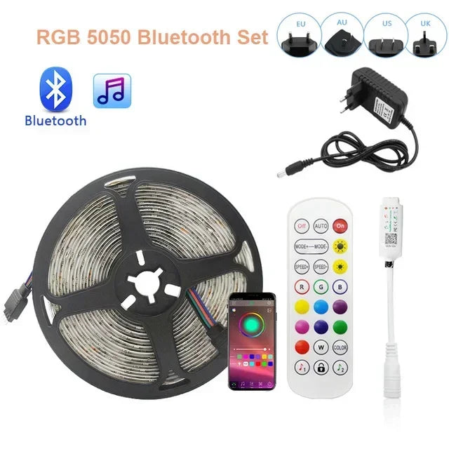 Fitas de LED RGB 12V, Fitas Adesivas p/ Áreas Internas // 5050, 5M, 10M, 15M // 30/60 LEDs por Metro // Cordão de Gelo, Decoração de Ambiente