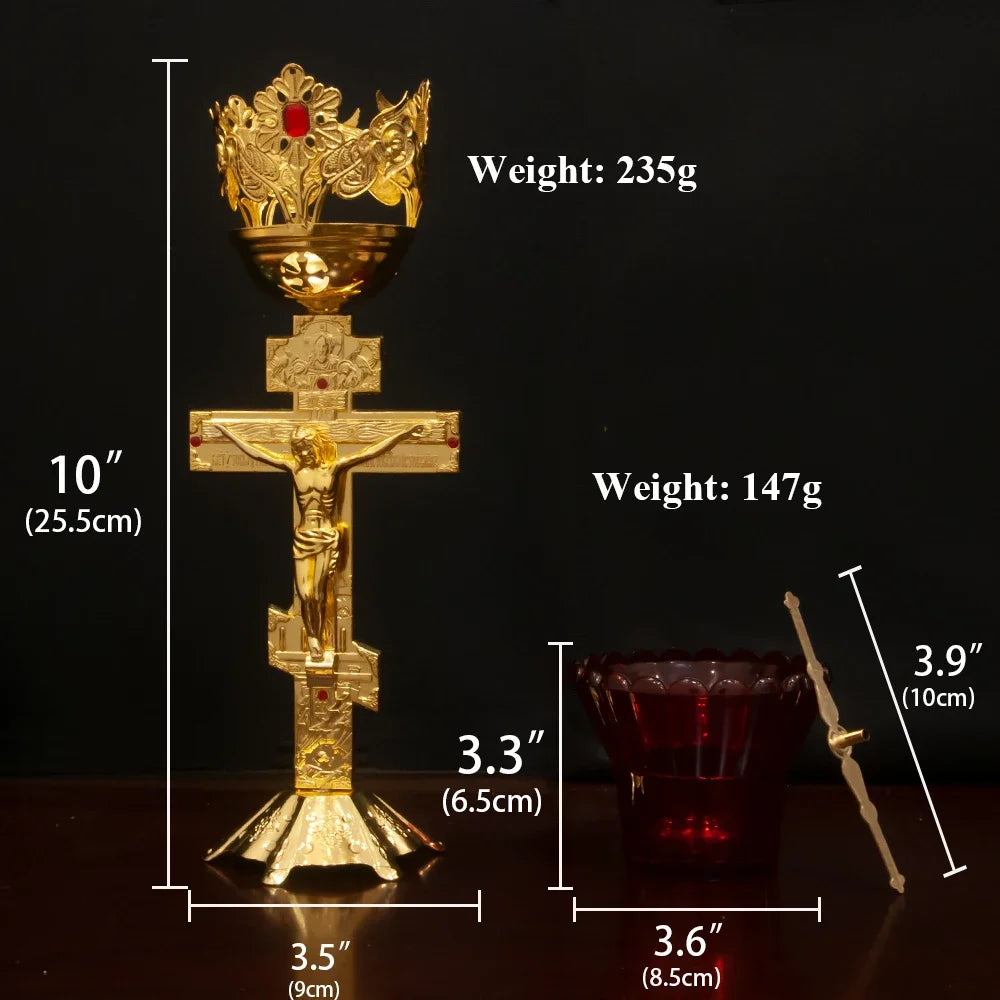 Lâmpada de Óleo de Mesa HTISOK p/ Vigília Ortodoxa // Lâmpada de Óleo de Metal c/ Design de Jesus Ortodoxo // Para uso em Adoração Doméstica