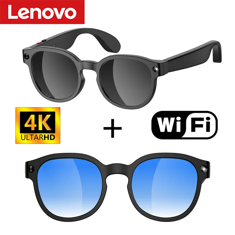Óculos inteligentes Lenovo com IA, tradução por IA, câmera HD de 8MP, gravação de imagem em 4K, gravação de chamadas via Bluetooth e reprodução de música. Lançamento de 2026.