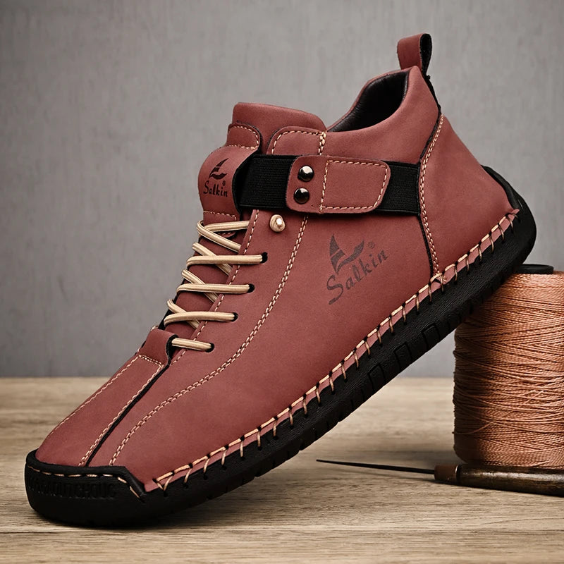 Sapato Masculino de Couro Casual Feito à Mão // Novo Design Tênis Respirável // Sapatos de Couro // Botas de Tornozelo