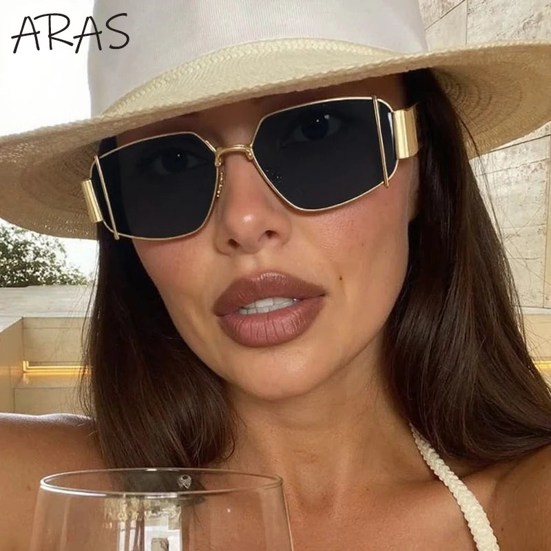 Óculos de Sol Retangulares Punk da Moda Femininos 2025 // Armação de Metal Irregular de Marca de Luxo // Óculos de Sol Sexy Vintage p/ Viagem