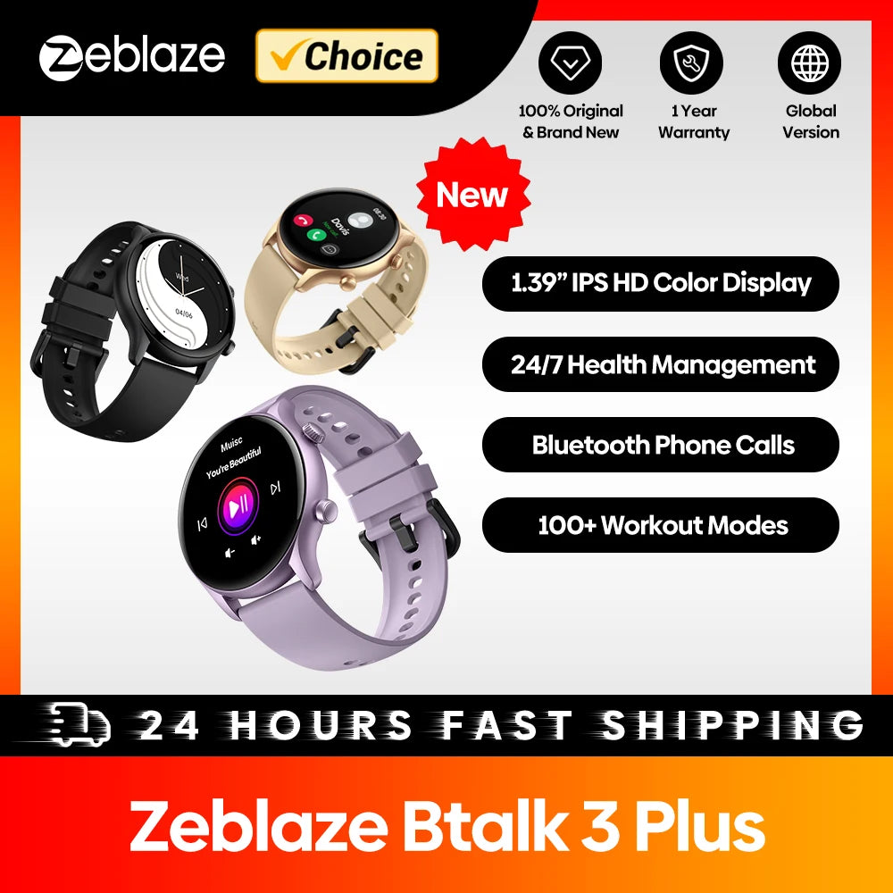 Novo Relógio Inteligente Zeblaze Btalk 3 Plus // Chamadas de Voz // Tela Colorida HD Grande de 1,39'' // Monitoramento de Fitness para Homens e Mulheres