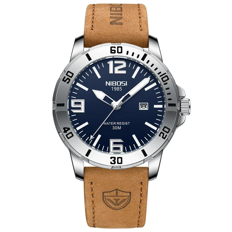Relógios NIBOSI da Moda p/ Homens // Pulseira de Aço Inoxidável // Relógio Esportivo de Quartzo // Data Ultra Automática // Relógio Casual à Prova d'Água // Relógio Masculino