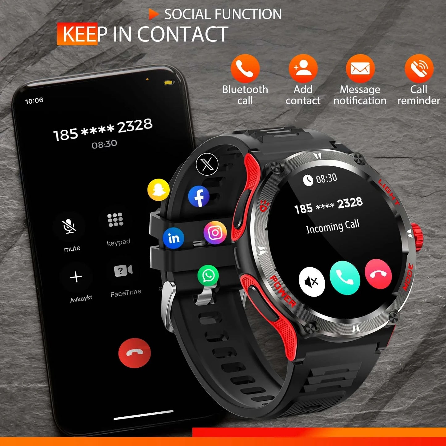 Smartwatch 3ATM À Prova d'água 2024 Novo // 1,53 Polegadas Homens Smart Watch 500Mah Battery // LED Forte Lanterna // Bluetooth Chamada + Caixa